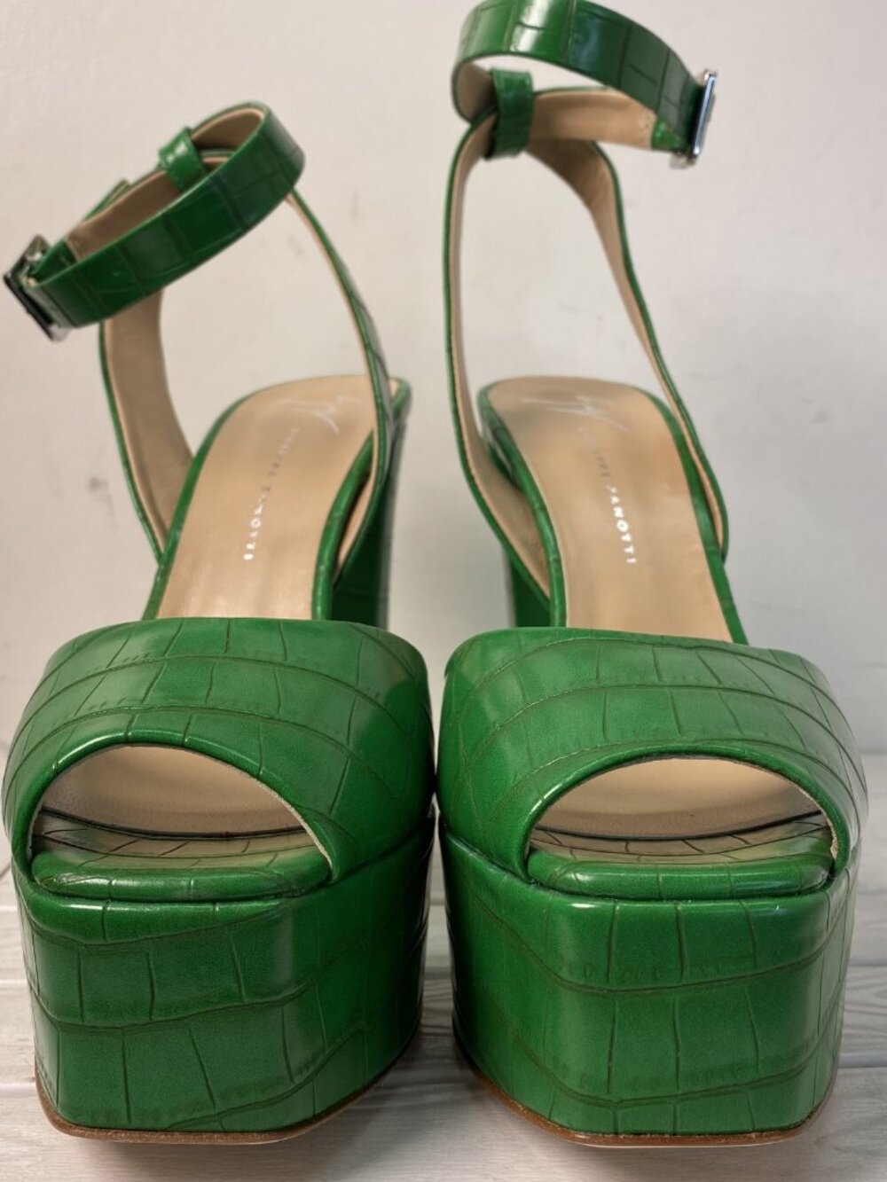 Giuseppe Zanotti Women US8 EU38 Lavinia 80 Croc Effect Leather Platform In Green